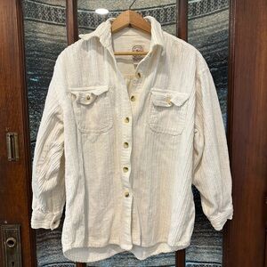 Vintage White Corduroy Shacket with Pockets